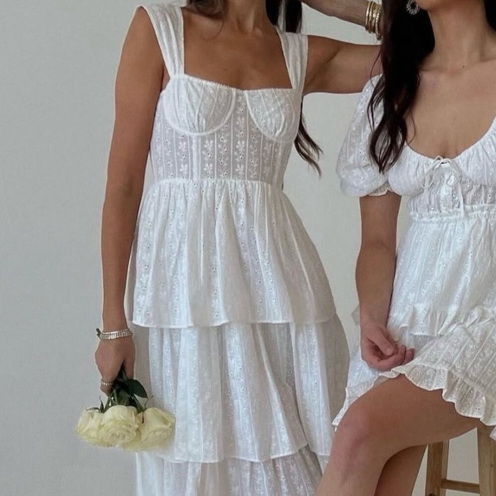 WeWoreWhat cotton eyelet corset maxi dress